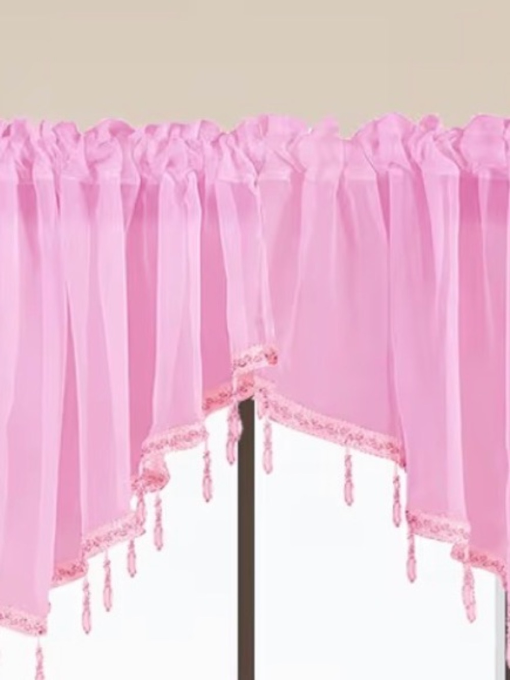 Yitexin Beaded Sheer Windows Valance 51.1 in W x 23.6 in L, Set of 2 Swags Pink